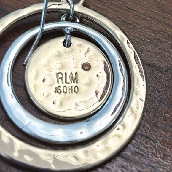 Robert Lee Morris 2 Tone Gold Silver Metal Orbital Round Disc Drop Earrings - Picture 3 of 4